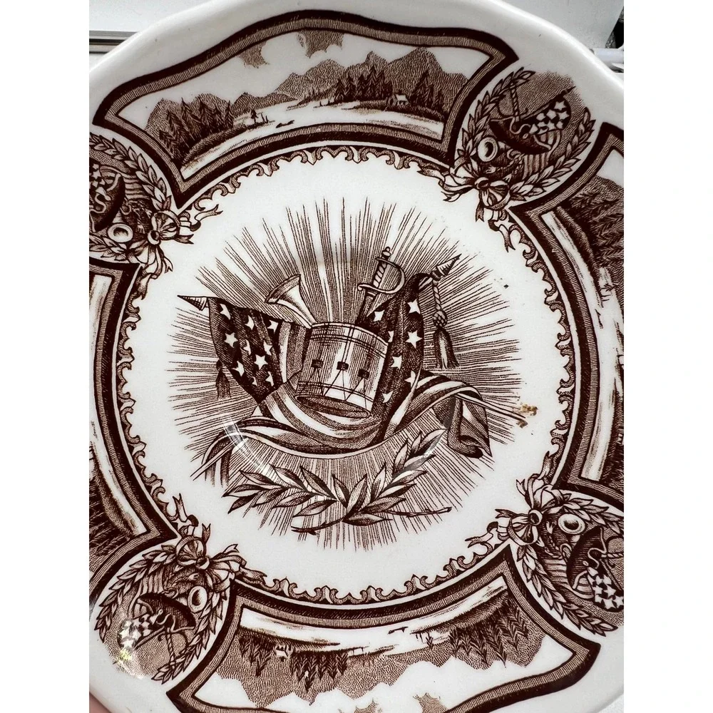 J&G Meakin Americana Style House Ironstone Saucers Brown Transferware Set of 2